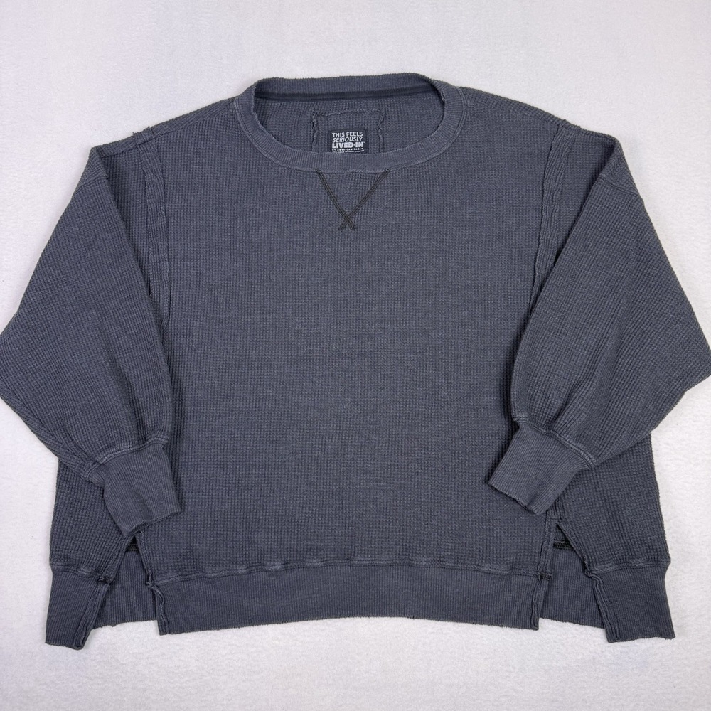 American Eagle Seriously Lived-In Oversized Crewneck Sweatshirt Gray Size Small